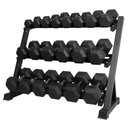 RITFIT Rubber Hex Dumbbells Set with Rack, 180-780LB Heavy-Duty Cast Iron Core, Knurled Chrome Handle, Space-Saving Storage Rack for Home Gym Strength Training