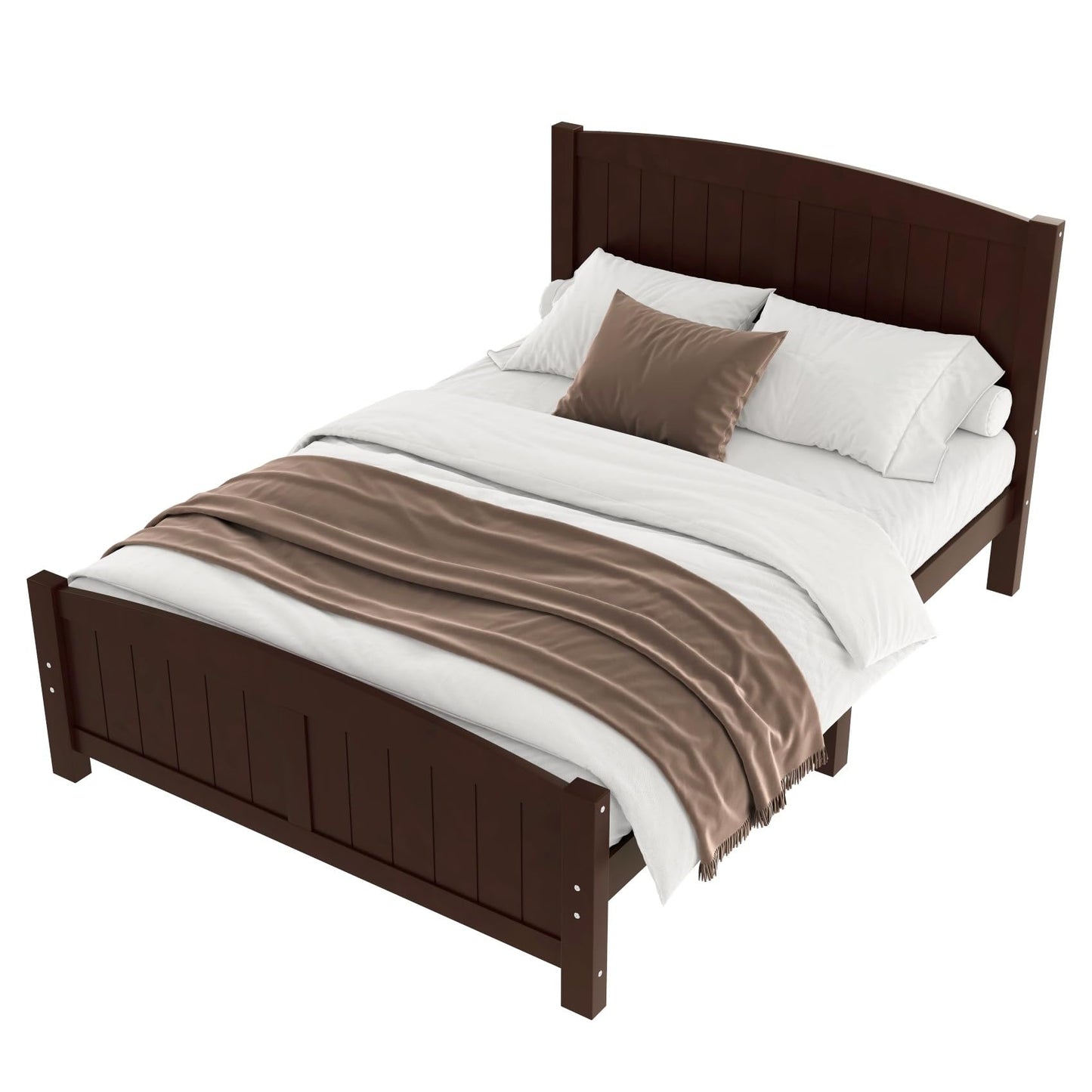 KEIKI Solid Pine Wood Full Size Bed Frame, Full Bed Platform with Headboard and Footboard, Solid Wood Slat Support, No Box Spring Needed, Modern Style Bedframe, Easy Assembly, Noise Free