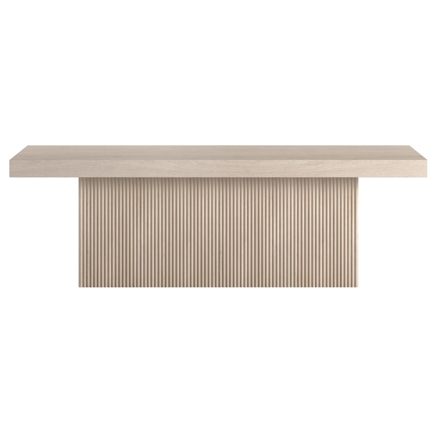 Henn&Hart 48" Fluted Low-Profile Rectangular Coffee Table with Ribbed Base for Living Room, Family Room, or Office, Beech White