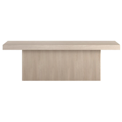 Henn&Hart 48" Fluted Low-Profile Rectangular Coffee Table with Ribbed Base for Living Room, Family Room, or Office, Beech White