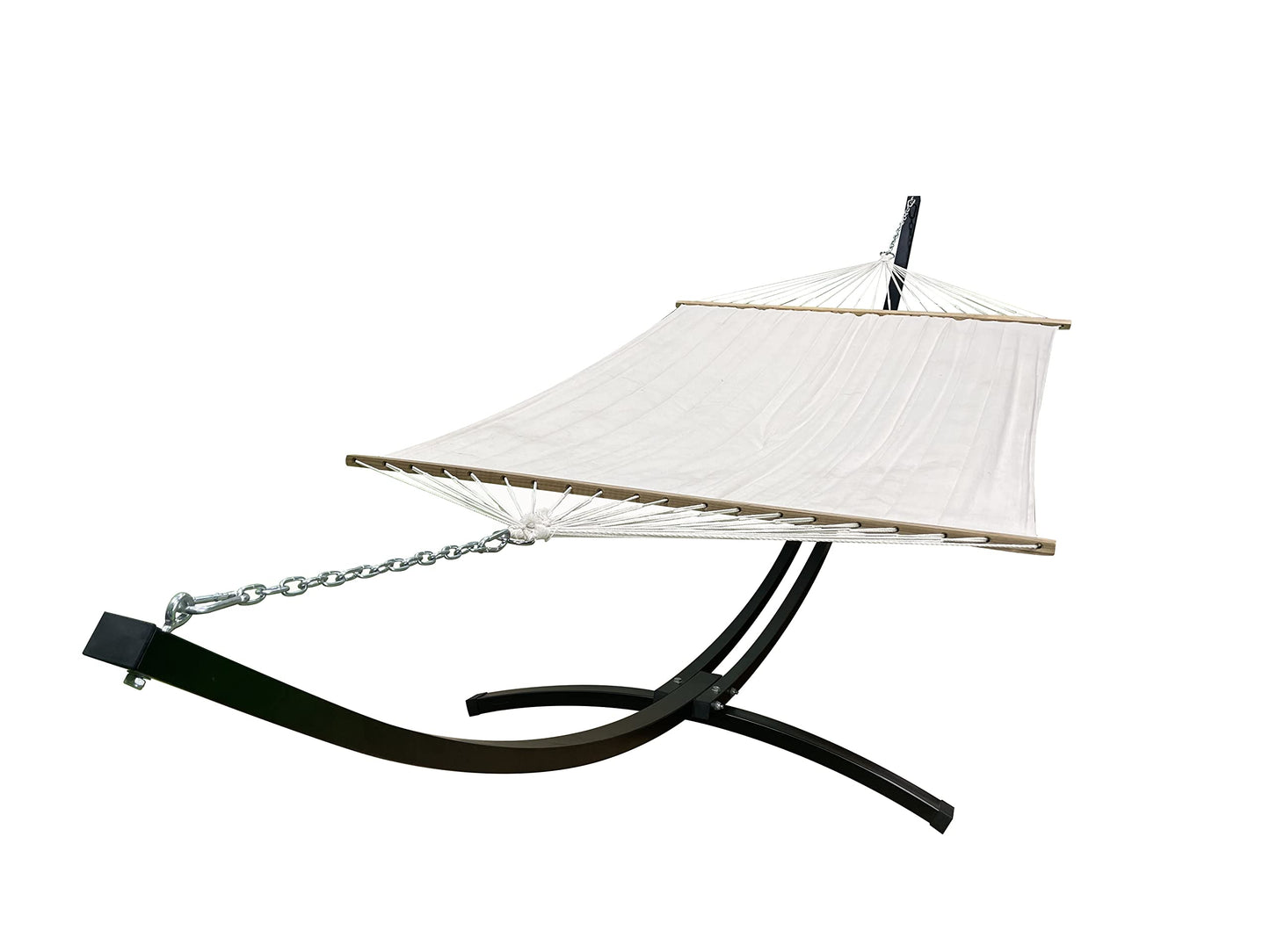 Petra Leisure 15 Ft. Indoor/Outdoor Heavy Duty Black Steel Arc Hammock Stand w/Premium Quilted Hammock Bed. (Beige)