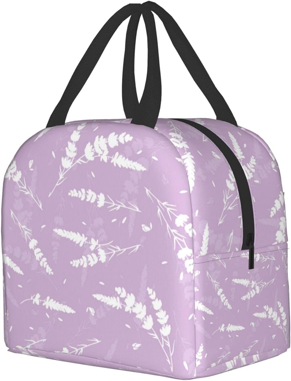 Reusable Lunch Box - Cute Lavender Flowers Light Purple Cooler Tote for Travel Picnic, Insulated Durable Shopping