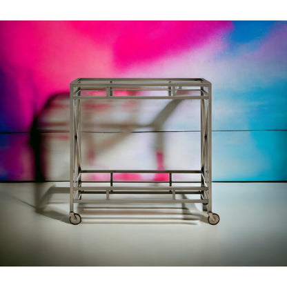 Kristensen Mirrored & Antique Gold Finish Serving Cart - Antique Gold - Serving Cart with Mirrored Top & Shelf - Elegant Finish