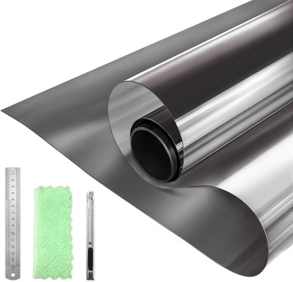 DUOFIRE One Way Window Film Privacy, Heat Blocker Reflective Mirror Tinting Film for Home, 23.6x78.7in