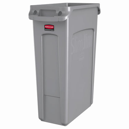 Rubbermaid Commercial Products Slim Jim Plastic Rectangular Trash/Garbage Can with Venting Channels, 23 Gallon, Gray