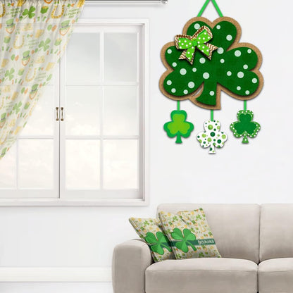 Friday Night St. Patrick's Day Door Sign - Irish Hanging Welcome Board with 3-D Cardboard Green Shamrock Hanger