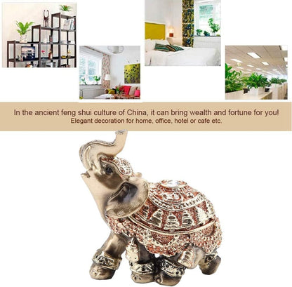 Golden Polyresin Elephant Statue, Lucky Collectible Figurine Gift Home Decor Feng Shui Ornament (Small)