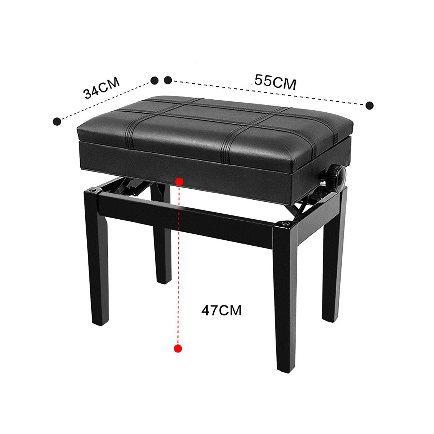 EliteBloom Luxury Leather Piano Bench with Height Adjustable Stool Sturdy Solid Wood Frame for Keyboard Players,