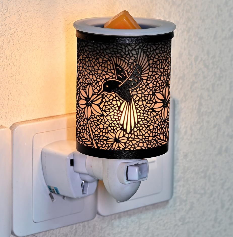 ASAWASA Metal Plug-in Wax Warmer with Silicone Liner, Electric Wax Burner Melter Night Lamp for Home Decor, Hummingbird