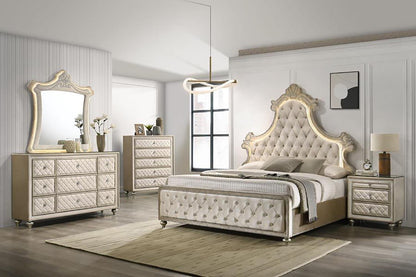 Acme Lucienne 9-Drawer Velvet Upholstered and Wood Dresser in Beige