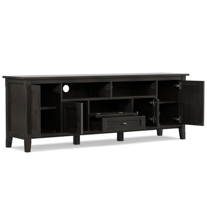SIMPLIHOME Warm Shaker TV Stand - 72 inch Wide Solid Wood Media Console in Hickory Brown, Transitional Entertainment Center for Living Room for TVs up to 80 Inches with Cabinets and Cable Management