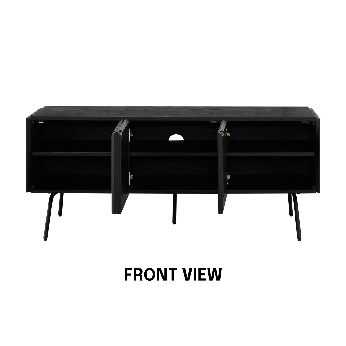 NTC Mossic TV Media Cabinet with 3 Doors for TVs, Entertainment Center with Natural Rattan, Metal Legs, Modern Storage Console for Living Room and Bedroom, Effortless Assembly, Burnt Black