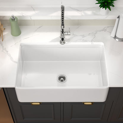 GhomeG 30 White Farmhouse Sink 30x20x10 Inch White Fireclay Apron Front Kitchen Sink Single 10 Inch Deep Ceramic Farm Farmer Style Workstation Basin