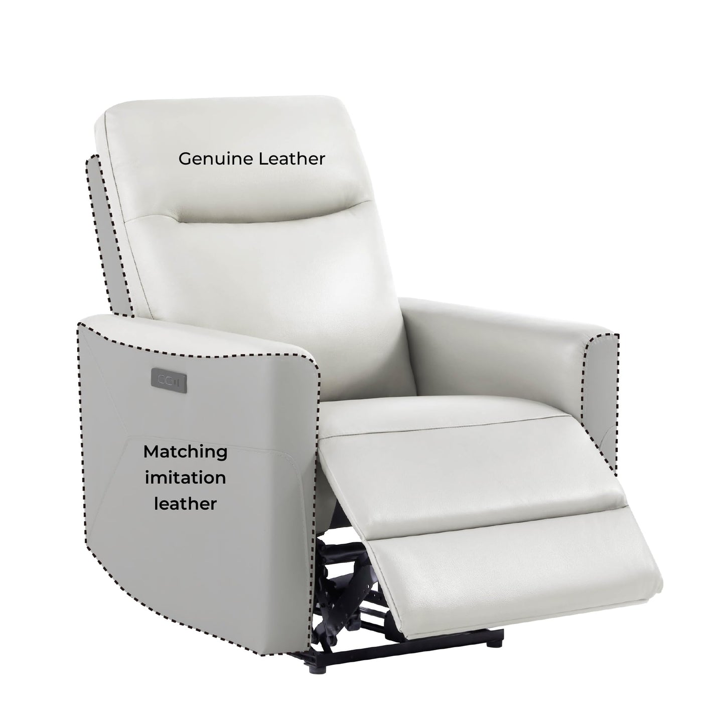 CHITA Leather Power Recliner Chair for Adults, Electric Wall Hugger Recliner for Small Spaces, Modern Living Room and RV Recliner Chair with Power Headrest & Charging Ports, Creamy Grey