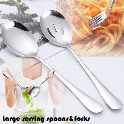 IAXSEE 10 PCS Stainless Steel Serving Utensils, Large Serving Spoons Slotted Spoons, Serving Forks, Serving Tongs, Ice Suger Tongs, Metal Utensils Set Great for Buffet Catering Banquet Party (silver)