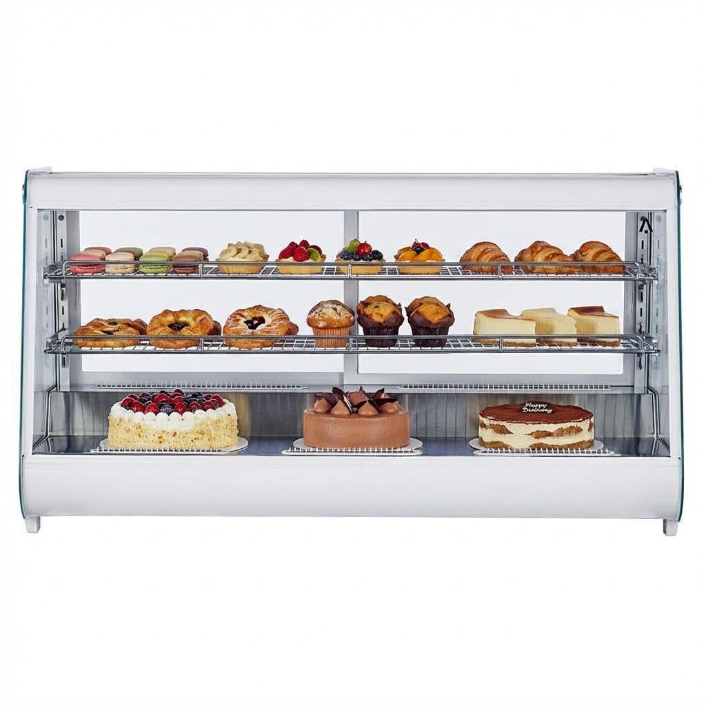 Garvee Commercial Refrigerated Display Case 8.1 Cu.Ft. Countertop Pastry Display, Air Cooling with Automatic Defrost & LED Lighting, Rear Sliding Door for Cakes, Desserts in Bakery or Cafe