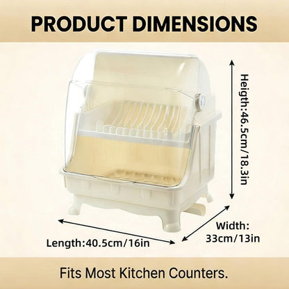 Pilipane Dish Drying Rack, Bottle Dryer Holder with Cover Lid and Removable Drainboard, Utensil and Cup Holder for Kitchen Counter, Dish Dryer Shelf, Medium Size, 16 x 13 x 18.3 Inch (White)