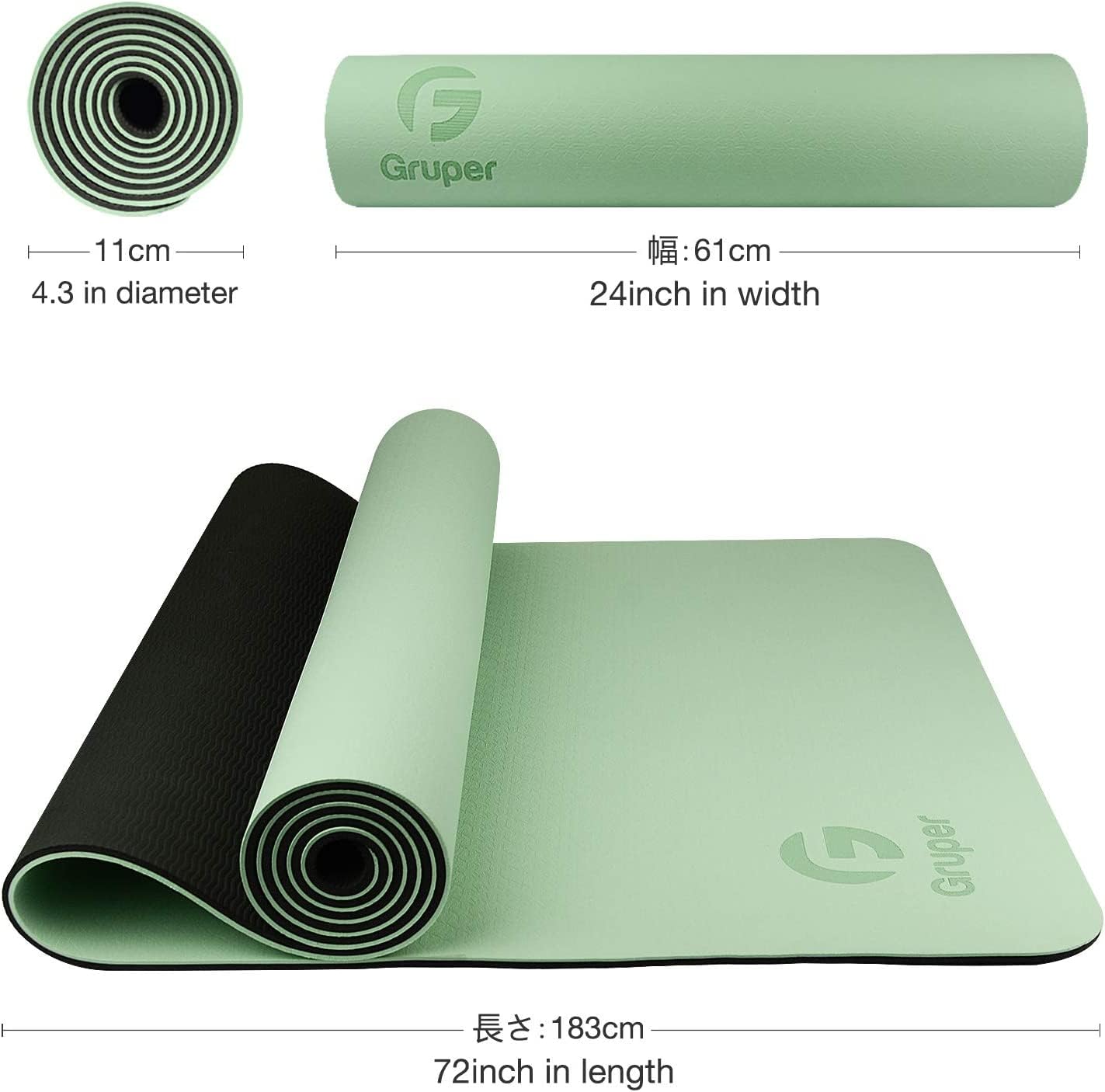 Gruper Yoga Mat Non Slip Thick 1/3'', Eco Friendly Fitness Exercise Mat with Carrying Strap,Pro Yoga Mats for Women,Workout Mats for Home, Pilates and Floor Exercises