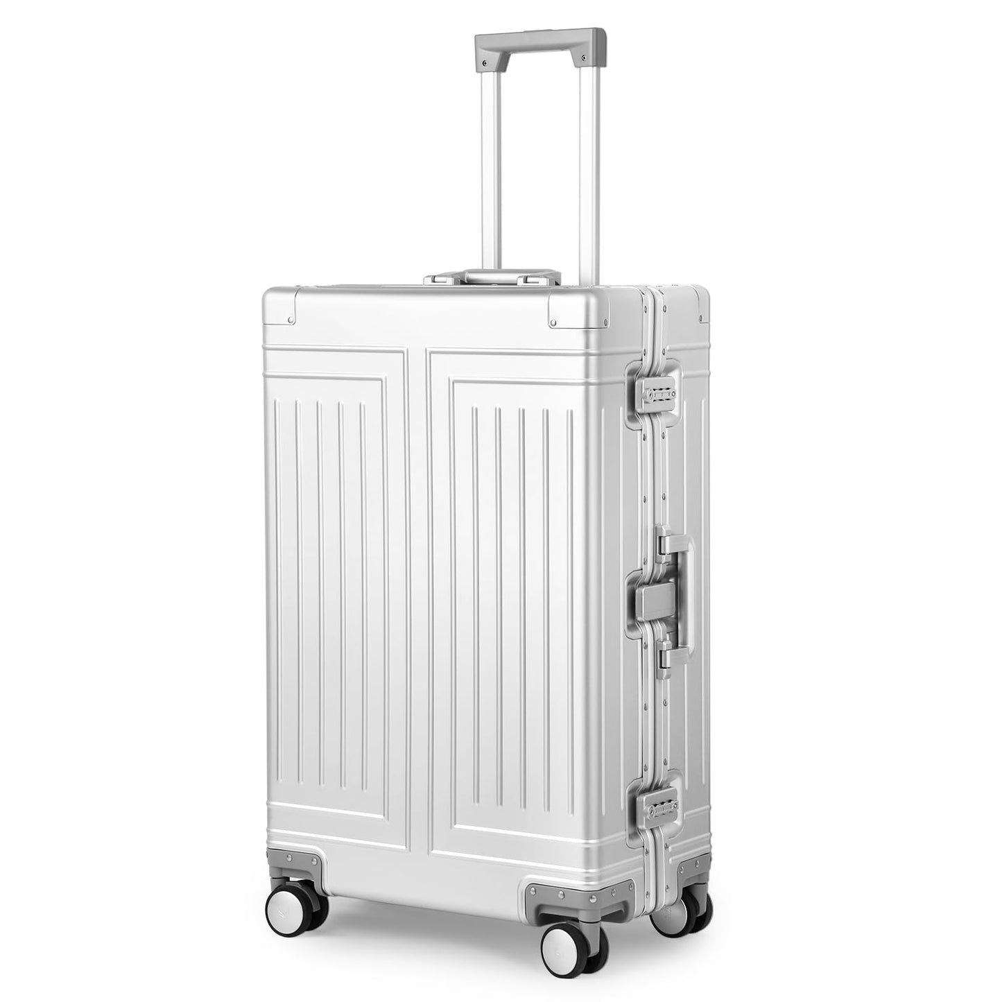 KANGSHILU All Aluminum Magnesium Luggage 28inch，Cut from Whole Aluminum Sheet（3rd Generation，Premium Magnesium Metal zipperless suitcase ） (silvery, 28inch)