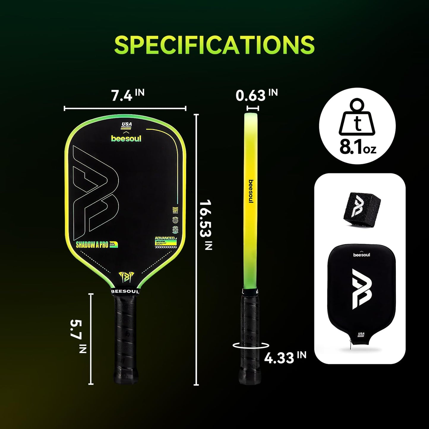 Beesoul Professional Pickleball Paddles – 4th Gen Thermoformed Core– Charged Surface Technology for Power & Feel – T800 Carbon Fiber – USAPA Approved - NFC Chip