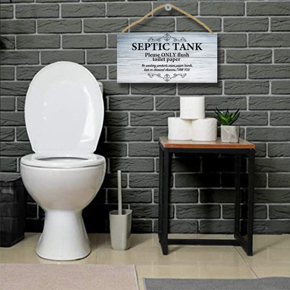 TOARTI Bathroom Quote Wood Sign, 12.5x25cm, Hanging Wall Art for Septic Tank Toilet Notes