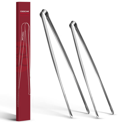 COOCLAN Precision Serrated Non-Slip Tips Cooking Tongs 2 Set (11.5" & 13.5"), 18/8 Stainless Steel Metal Tong, Light but Durable, Easily Control Kitchen Tweezer Tongs for Frying, Plating, BBQ