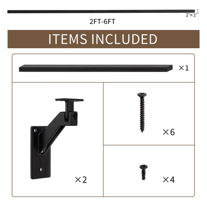 6FT Matte Black Handrails Kit for Indoor Outdoor Stairs，Modern Aluminum Handrail Set,2" X1" Grab bar,Adjustable 304 Stainless Steel Brackets Included，Rust Free