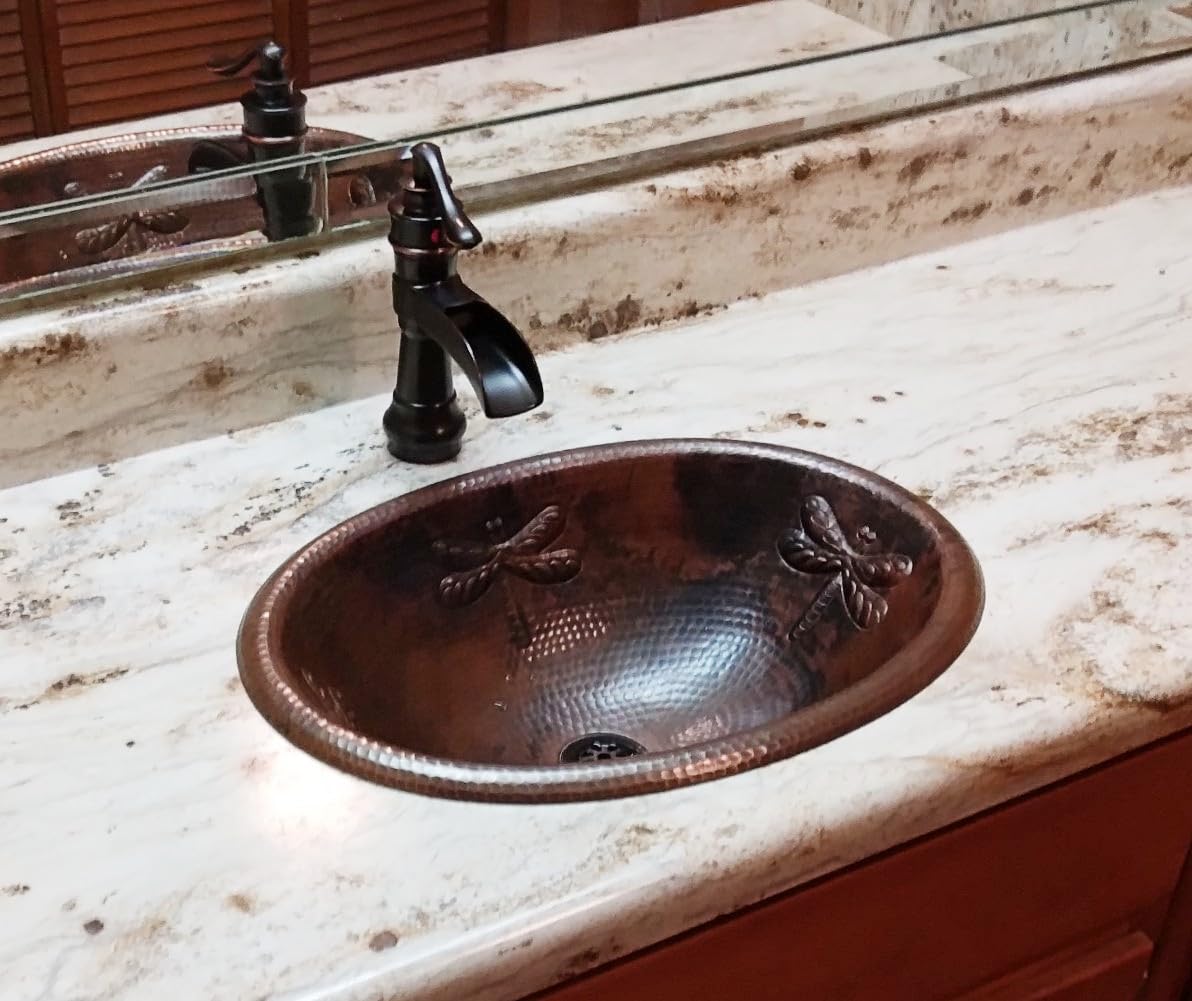 Simply Copper 19" DRAGONFLY Oval Copper Drop In Bathroom Sink in Rio Grande