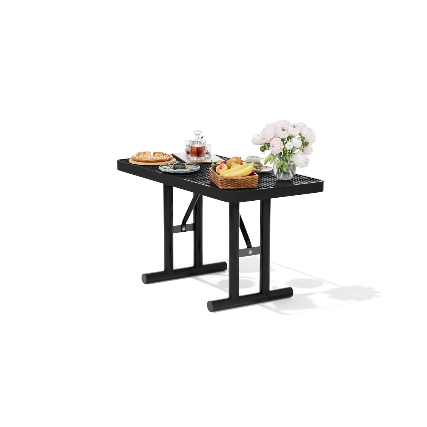 Sunnibety 4FT Metal Picnic Tables for Outdoors, Commercial Rectangular Picnic Table for Outside, Park, Campfield, Patio, Garden, Yard, Thermoplastic Coating, Surface Mounted, Black