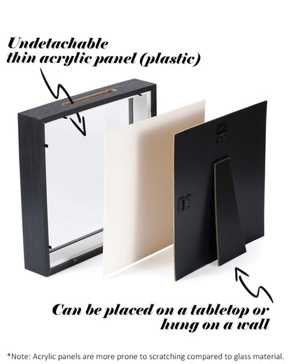 8"x8" Shadow Box Display Frame with Slot,Top Loading Adventure Archive Case, MDF & Acrylic Panel, for DIY 3D Travel Memories Tickets Pictures Dry Flowers Awards Medals Piggy Bank, Black