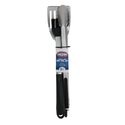 Kingsford Stainless Steel 3-Piece BBQ Tool Set | Tongs, Basting Brush, Spatula | Rust-Resistant Grilling Tools