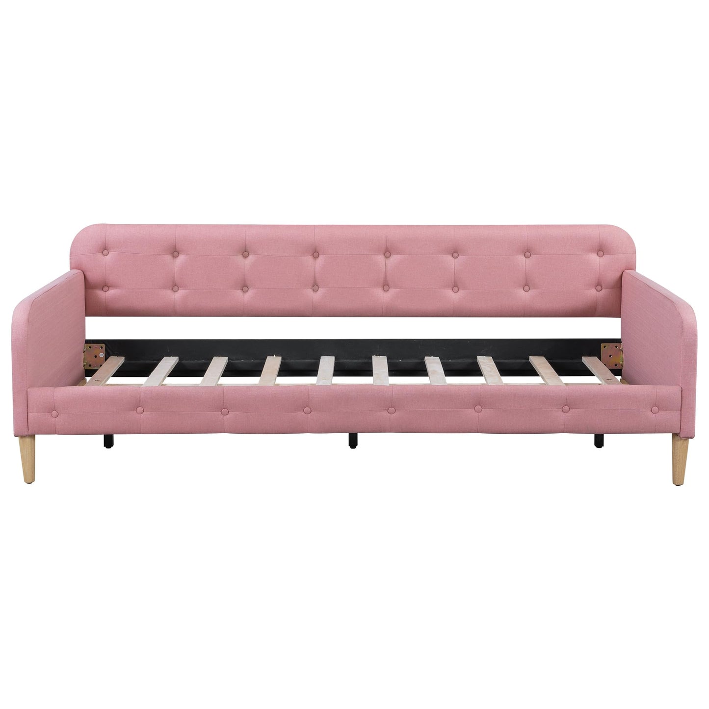 Bellemave Twin Upholstered Daybed with 4 Support Legs, Corner Bed, Upholstered Bedframe for Kids,Teens,Adults, Pink (Linen)