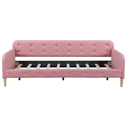 Ball & Cast Twin Size Daybed,Upholstered Day Bed Frame with 4 Wood Legs,Button Tufted Sofa Bed for Living Room,Apartment,No Box Spring Needed,Pink