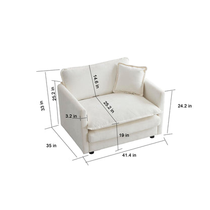 KEIKI 2-Piece Sofa Set with 2 Oversized Chenille Single Sofa, Upholstered Modern Style 2-Seater Lounge Accent Chair Set with 2 Pillow, High-Density Foam Cushions, for Apartment, Living Room, White