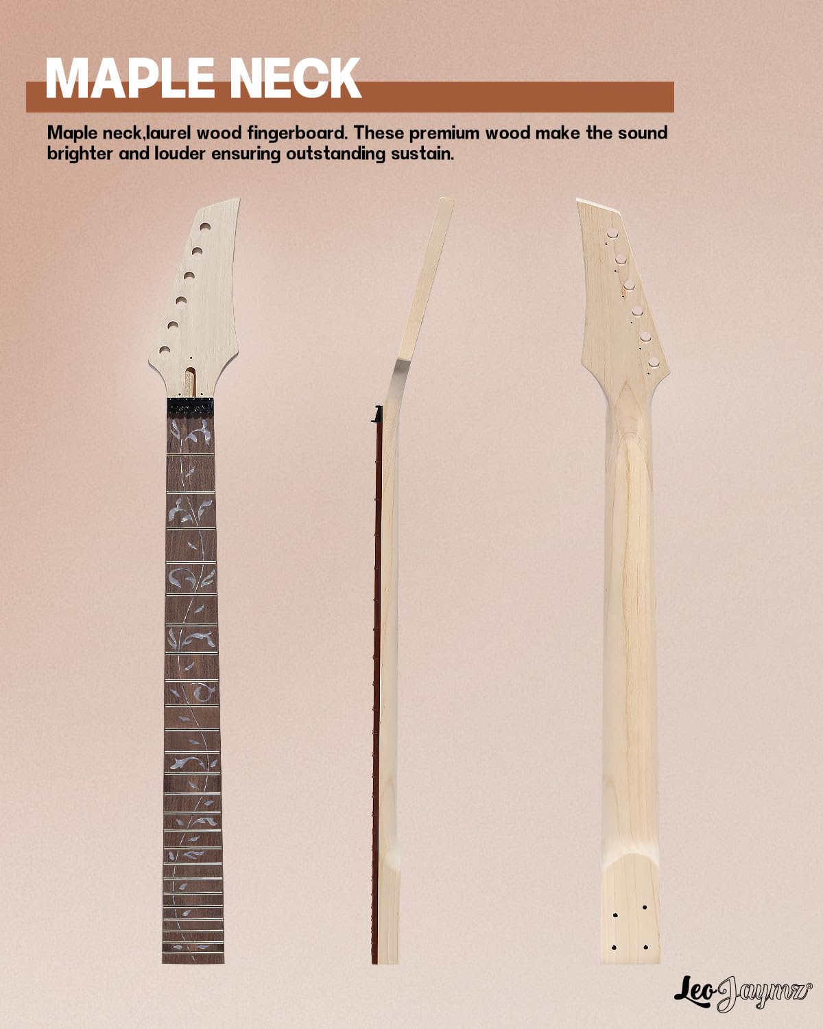 Leo Jaymz DIY Electric Guitar Kits in IBZ Style - Mahogany Body and Maple Neck - All Components Included (7V)