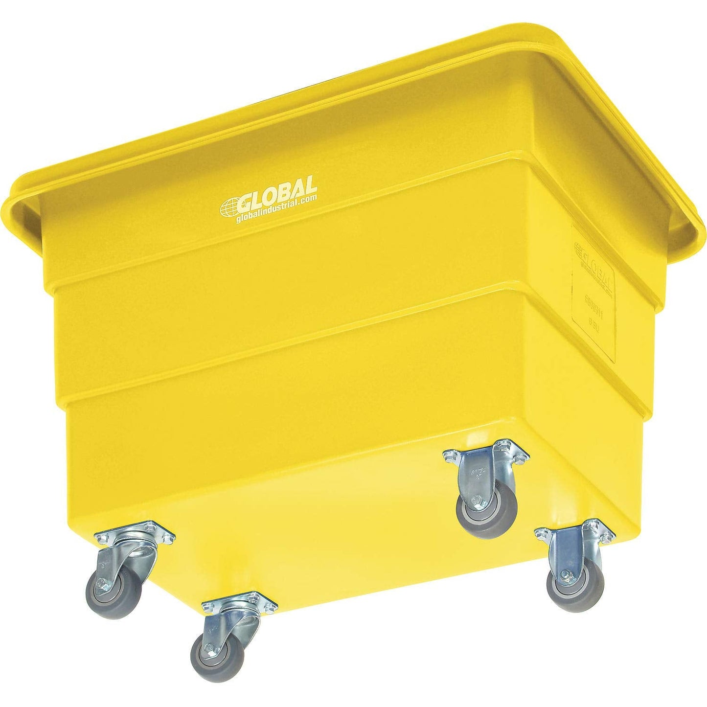 Global Industrial 6 Bushel Plastic Bulk Box Truck, Direct Mount Base, 500 lbs. Capacity, 3" Non-Maring Rubber Casters, Yellow, 33-2/5"L x 23" W x 24-1/2"H