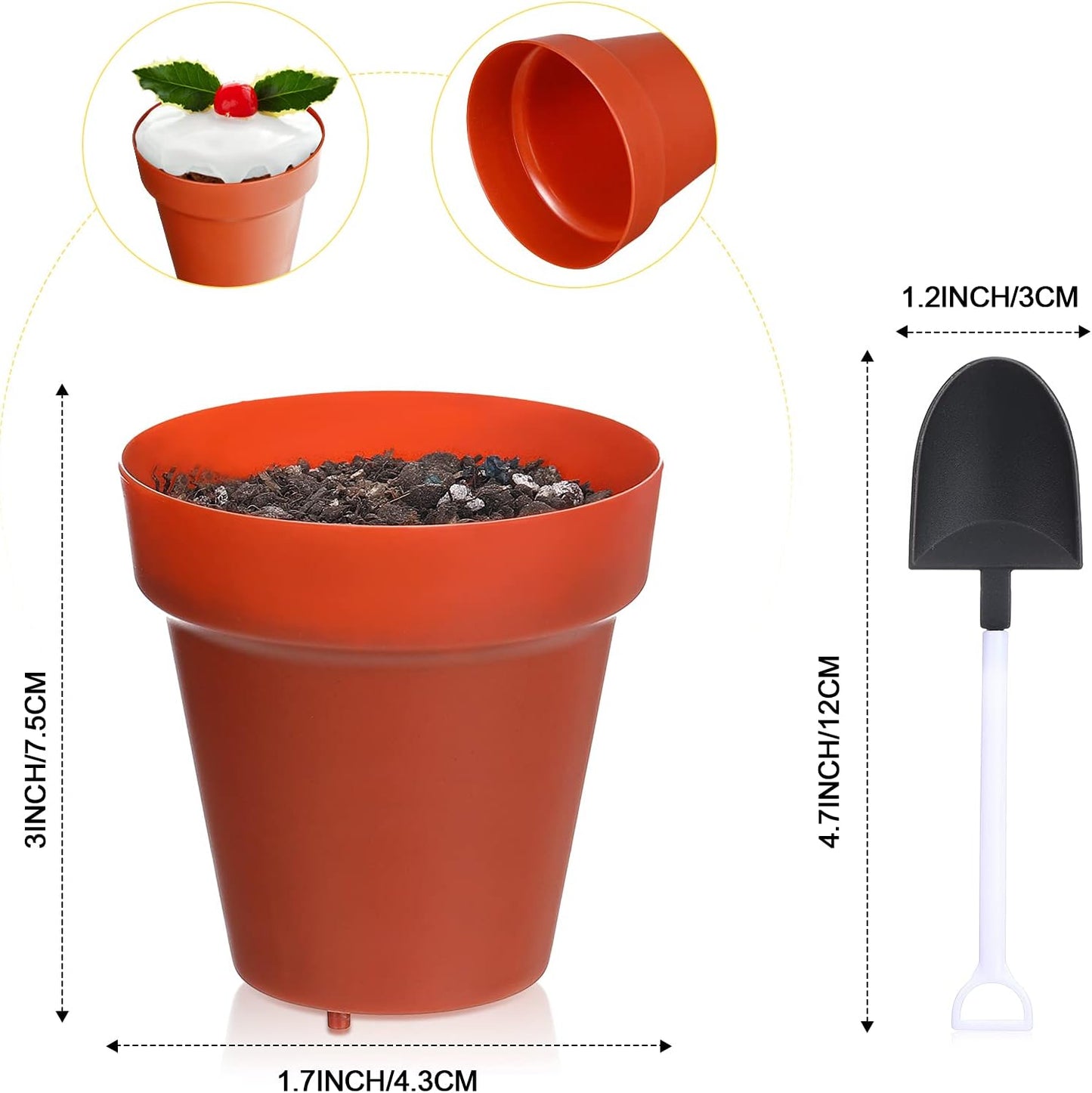 50 Pack Patelai Flower Pot Dessert Cups with Shovel Spoons Plastic Cake Desserts Cups for Farmers Market Construction