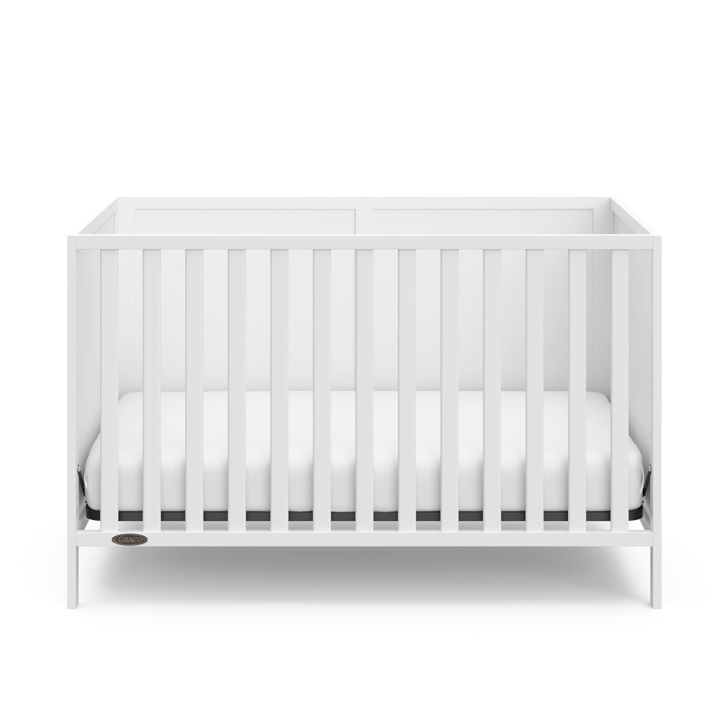 Graco Theo Crib and Mattress Nursery Essentials Pack (White) – GREENGUARD Gold Certified Baby Crib & Crib Mattress, Cribs with Mattress Included, Convertible Crib, Baby Mattresses for Crib