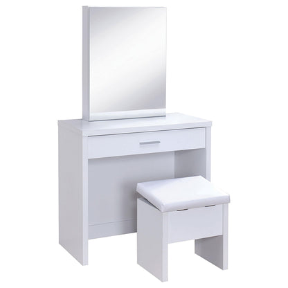 Coaster Home Furnishings Harvey Contemporary 3-Piece 1-Drawer Makeup Vanity Desk with Jewelry Storage Vanity Mirror and White Faux Leather Upholstered Storage Vanity Stool White 300290