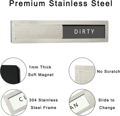 Dishwasher Magnet Clean Dirty Sign, Premium Stainless Steel Non-Scratch Magnet for Easy Use (Grey & White)
