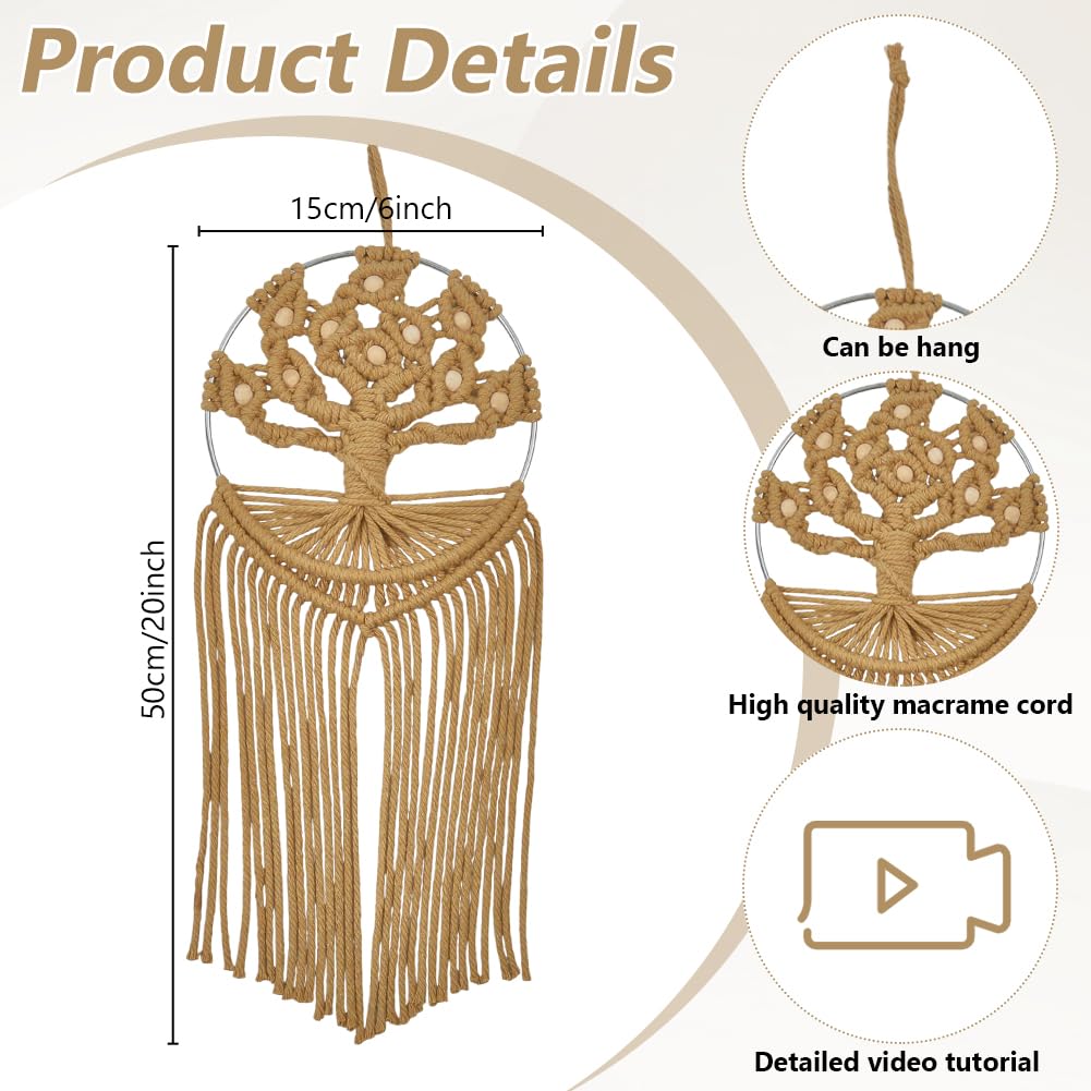 FREEBLOSS 4 Set Tree of Life Macrame Kit for Beginners DIY Macrame Wall Hanging Kit with Instructions Boho Tapestry Home Decor for Living Room Bedroom