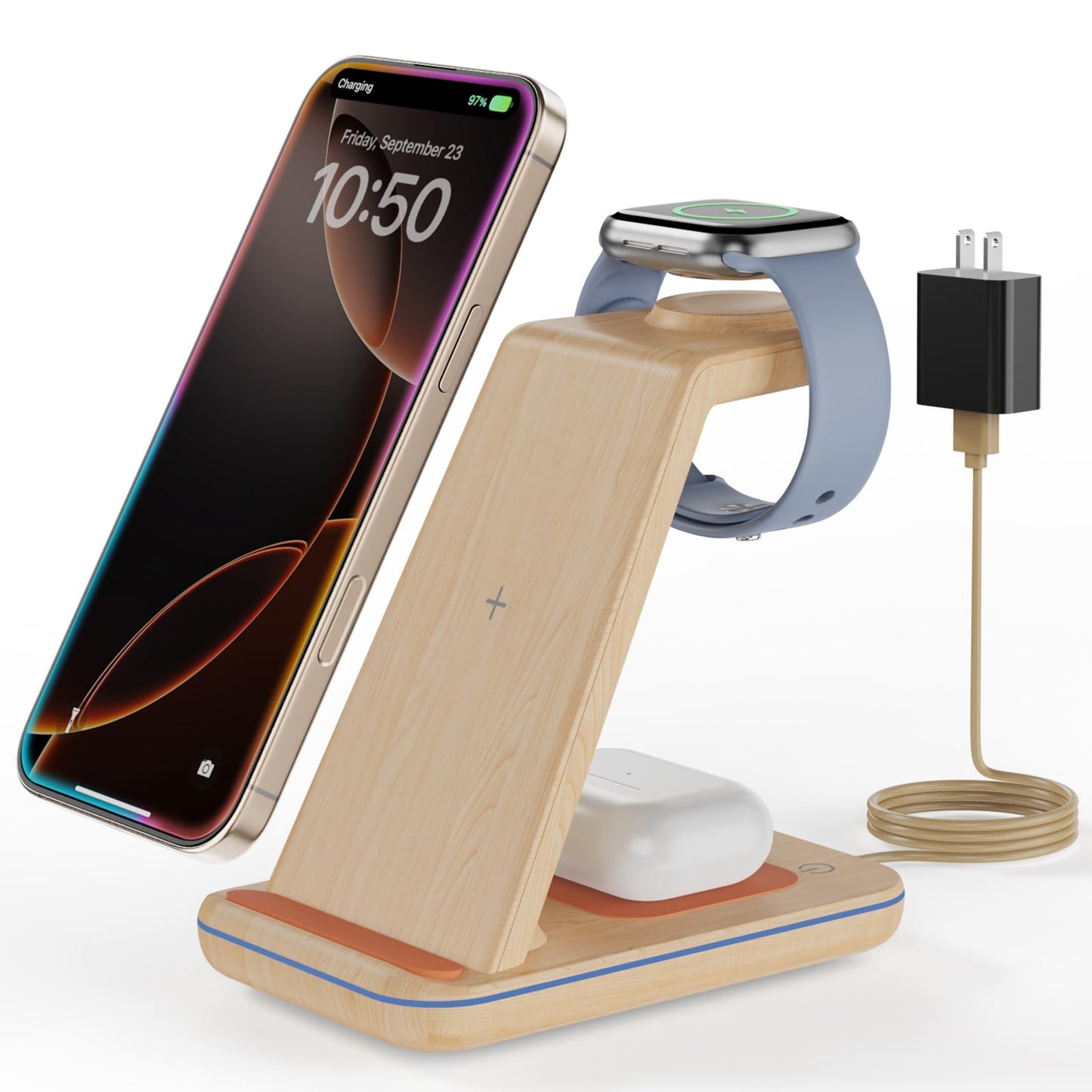 Wireless Charging Station for Apple - 3 in 1 Wireless Charger Stand Dock Watch and Phone Charger Station for Apple Watch 11/8/7/SE/6/5/4/3/2, iPhone 17 16-12 Pro Max SE XS X, Samsung, AirPods Pro/3/2