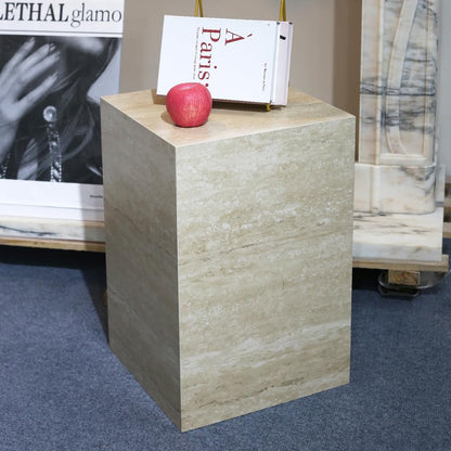 Modern Sintered Stone End Table for Living Room & Entryway, Sofa Table with Square Pedestal Base for Small Spaces, Fully Assembled & Low-Maintenance (Beige)