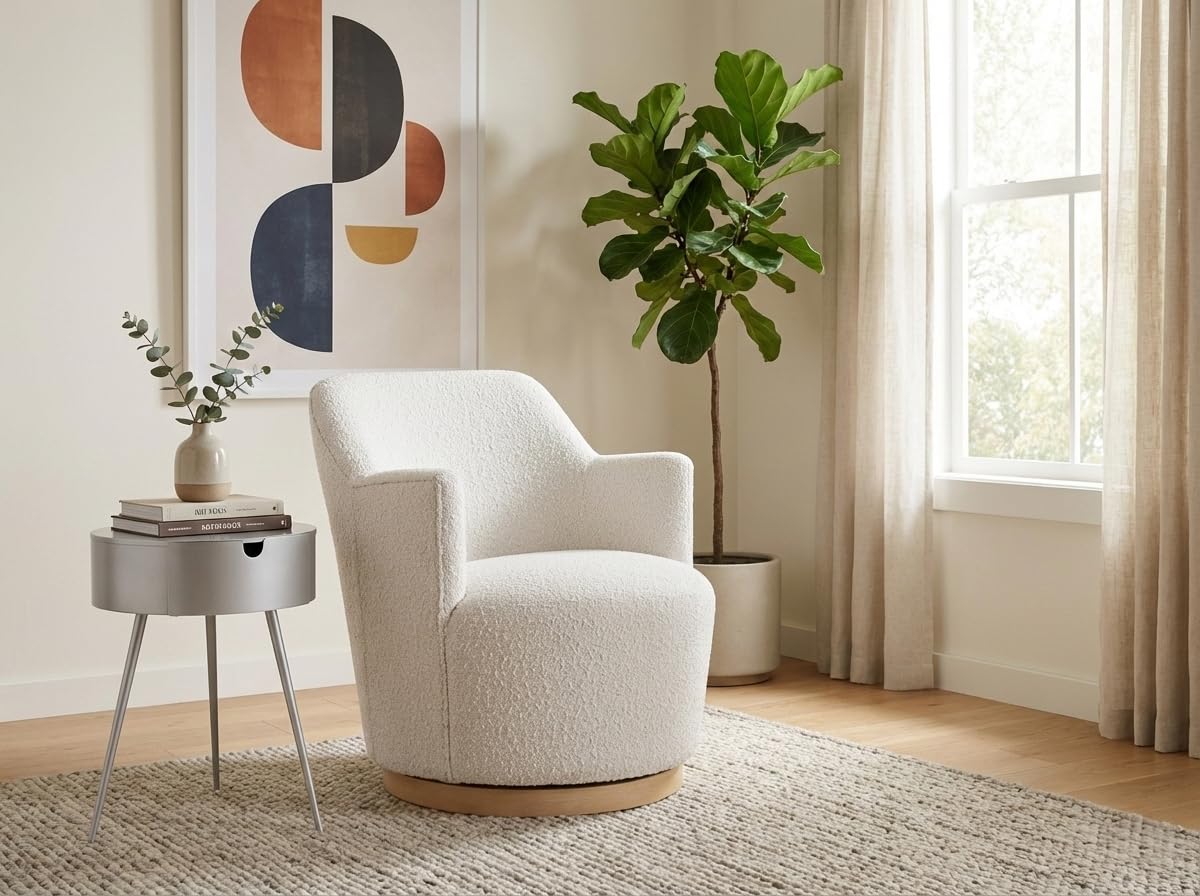 Meridian Furniture Clarita Cream Boucle Fabric Swivel Accent Chair