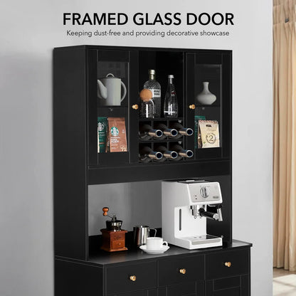 VOWNER 71" Traditional Freestanding Kitchen Pantry Storage Cabinet, Pantry Cabinet with 3 Drawers and 5 Storage Cabinets, Black