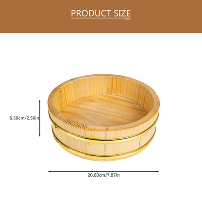 WATIIFUFU Japanese Sushi Bucket Wooden Rice Mixing Bowl Food Storage Container Compact 9.84X9.84X2.63In Lightweight for Sushi Bibimbap Serving and Home Cooking