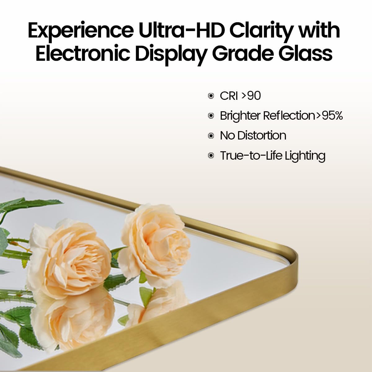 ANDY STAR 30"x48" Brass Gold Bathroom Mirror, Large Wall Mirror for Bathroom, Rounded Rectangle Mirror in Premium Stainless Steel Metal Frame Hangs Horizontal Or Vertical (Brushed Gold)