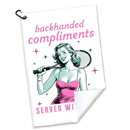 rofiowa Backhanded Compliments Served with Love Polyester and Cotton Blend Printed Tennis Towel, Funny Tennis Accessories Gifts for Women Mom, Tenniss Lover Mother's Day Christmas Birthday Gifts