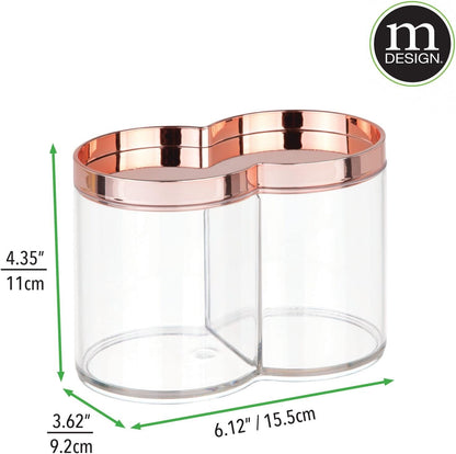 mDesign Plastic Canister Jar Organizer Set with Storage Lid - Clear/Rose Gold Lumiere Collection for Bathroom/Restroom