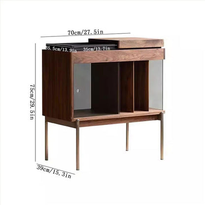rG5iVb0 CD Storage Rack Retro Minimalism Wooden Vinyl Record Rack Side Cabinet with Sliding Glass